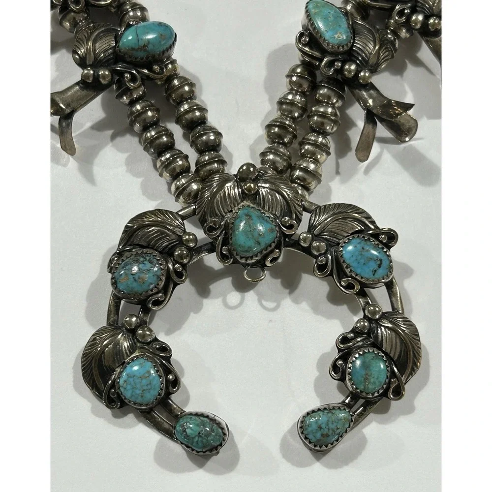 Wayne Etsitty Navajo Sterling Turquoise Squash Blossom Necklace‎ Naja As Is